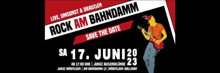 Werbebanner für die Veranstaltung "Rock am Bahndamm" am 17. Juni 2023
